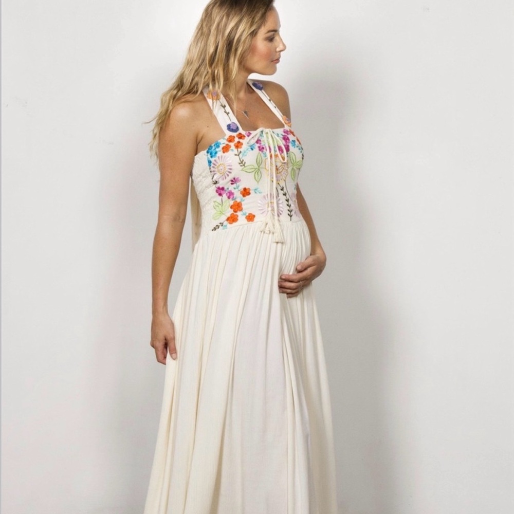 Vintage HTF Bonita Floral Embroidered halter Maxi Dress - Picture 3 of 7
